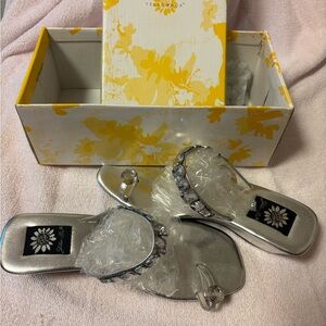 Yellow Box Metallic Sandals with Crystal Details